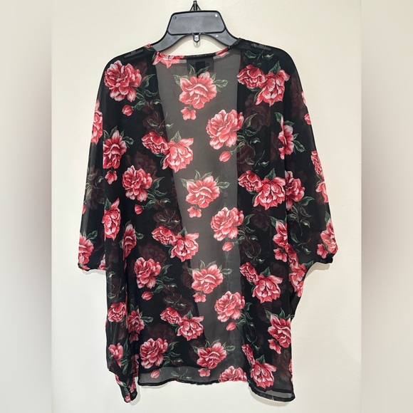 Joe Boxer Black Kimono with Pink Floral Design size Large - Picture 4 of 4